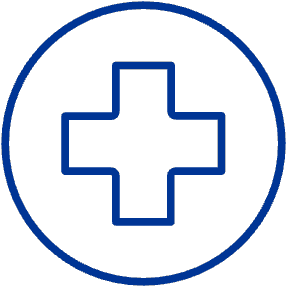 An icon of a cross in a blue circle, indicating health and safety