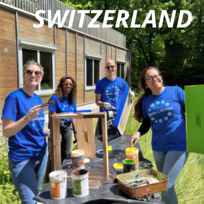 Image of Alcon volunteers in blue Alcon t-shirts in Switzerland